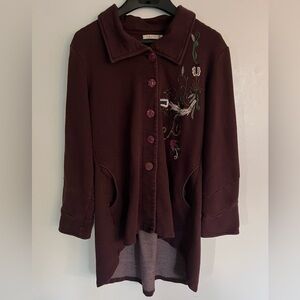 Caite Beautiful Embroidered Burgundy Jacket womens L